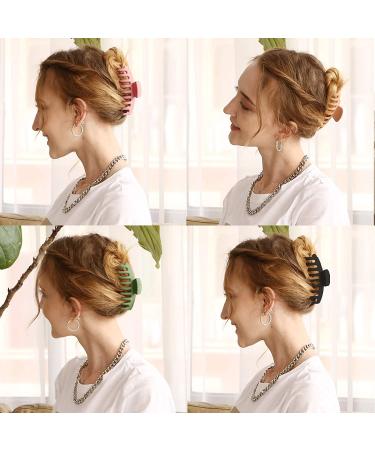 Tocess Large Hair Claw Clips for Women - Strong Hold 4.33 Inch Matte Clips (4 Pcs) - Ideal for Thin, Thick, Curly Hair - Black, Khaki, Pink, Green - Buy Online on SooperMarket.com