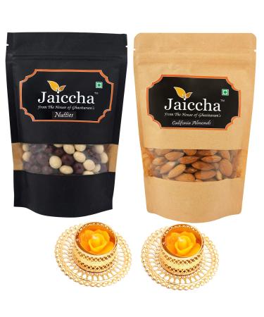 Jaiccha Ghasitaram Diwali Gifts Chocolate - Pack of 2 Nutties and Almond Pouches Small 200 GMS with 2 T-Lites