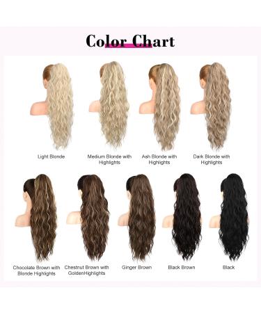 REECHO 26 Long Beach Wave Ponytail Extension - Ash Brown with Platium Highlights | Synthetic Drawstring Hairpiece for Women - Buy Online on SooperMarket.com