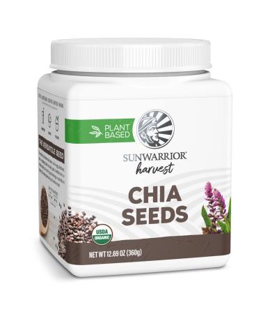 Chia Seeds Organic Non-GMO Keto Vegan Superfood additive for Smoothies Acai Pudding Baking 360g Tub (30 srv) Organic Harvest by Sunwarrior