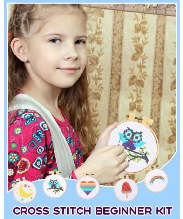 Pllieay Kids Cross Stitch Kit | 6 Patterns, 2 Hoops, 12 Skeins | Beginner Needlepoint Starter Set with Instructions - Buy Online on SooperMarket.com