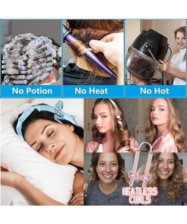 Upgrade Your Heatless Curls with DIY Curling Rod Headband - Soft Silk Ribbon Rollers for Long Medium Hair - Pink - Buy Online on SooperMarket.com