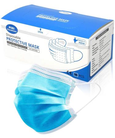 50pcs Disposable Masks Non Woven Hypoallergenic Breathable Face Mask with Elastic EarLoops by PIXI Creations Blue/White
