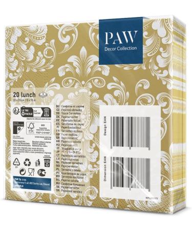 PAW 3-Layer Napkins (33x33 cm) - 20 Colorful Paper Napkins for Weddings Communions and Special Celebrations | Beautiful Moments with Gold Ornamentation - Buy Online on SooperMarket.com