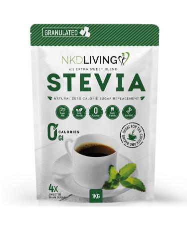 NKD Living Stevia Granules (Extra Sweet 4 x Sweetener Than Sugar) Zero Calorie Sugar Alternative 1kg