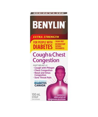 BENYLIN Extra Strength Cough and Chest Congestion Syrup Suitable for People with Diabetes Sucrose Free Relieves Cough and Nasal Congestion 100mL Sore Throat & Cough (Diabetes) 100 ml (Pack of 1)