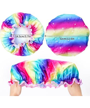 G2PLUS 2PCS Large Shower Cap for Long Hair - Colorful Hair Caps for Girls and Women - Reusable Bath Caps for Spa Home Use - Rainbow - Buy Online on SooperMarket.com