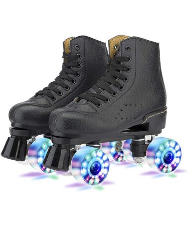 FTYUNWE Roller Skates Adult Women, Outdoor Quad Roller Shoe with Light Up Wheels, Unisex Classic High Top Quad Rink Skates Adjustable for Girls Men Kids and Beginner,Black-41EU/10US Black 41EU/10US