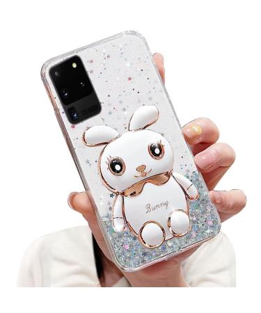 Tivenfezk nadoli for samsung galaxy s20 ultra hare hidden stand shell caricature glitter rabbits stand soft silicone bling cell phone case transparent protective cover samsung galaxy s20 ultra clear