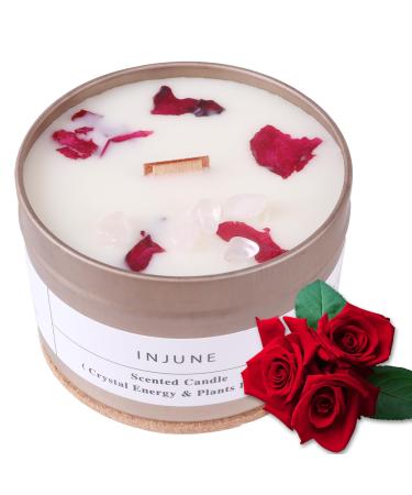 Rose fragrance candle candles with wooden dot candle gift for women Mother's Day gift 100% handmade candles with crystal 200 g/50 hours of rose wooden