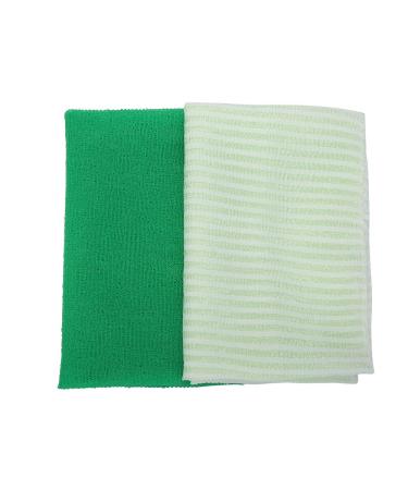 KAKOOI Long Exfoliating Nylon Bath Cloth/Towel  Magic Shower Washcloth for Body  35 inches( 2PCS of Different Roughness  Green&Stripes)