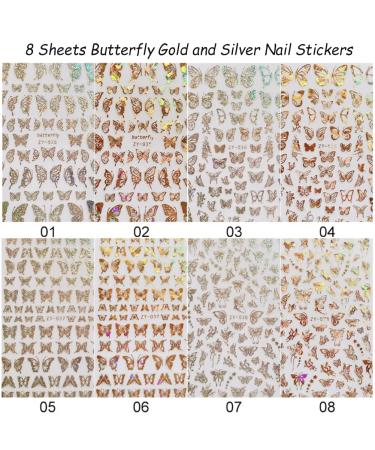 8 Sheets Gold Butterfly Nail Art Stickers | 3D Luxury Decals for Designer Nails - Women's DIY Nail Decoration Supplies - Buy Online on SooperMarket.com