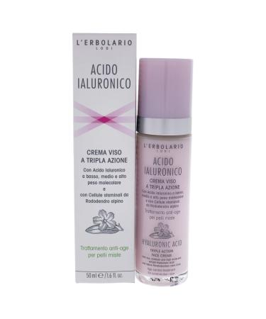 L'Erbolario Hyaluronic Acid Triple Action Face Cream - Combination Skin - Moisturizes And Tones - Fast Absorbing Non-Greasy Formula - Hydrating Effect - For Radiant and Smooth Appearance - 1.6 Oz