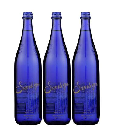 Saratoga Sparkling Spring Water, 28oz Cobalt Blue Glass Bottle (Pack of 3, Total of 84 Fl Oz)