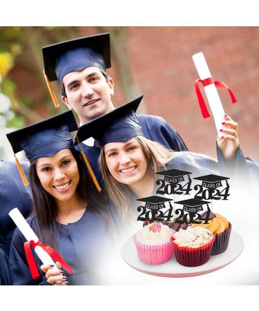 24Pcs 2024 Graduation Cupcake Toppers - Graduation Cake Decorations Class of 2024 Congrats Grad 2024 Cap Cupcake Picks for 2024 Graduation Party Supplies Black - Buy Online on SooperMarket.com
