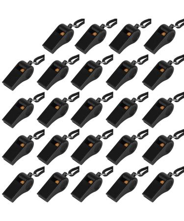 Whistle, Plastic Whistle with Lanyard, Loud Clear Black Whistles Bulk Great for Coaches, Referees, and Officials 24PCS