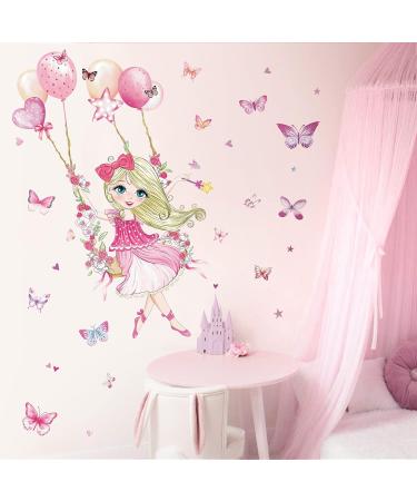 Wondever Girl on Swing Wall Stickers - Peel and Stick Butterfly Flower Ballons Wall Decals for Girls Bedroom and Nursery - Buy Online on SooperMarket.com