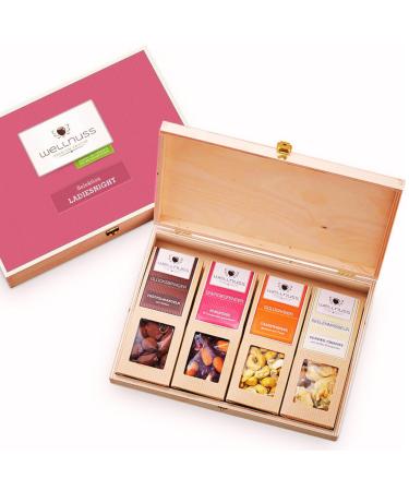 Wellnuss Ladiesnight- Premium Gift Set for Women I In High-quality Birkenholzbox I 4 Exceptional nut & chocolate snacks I delicatessen Gift idea for women girlfriend mother premium selection 4 snacks in the birch wood box