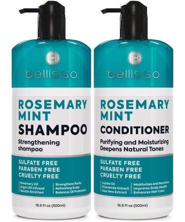 Rosemary Oil and Mint Shampoo and Conditioner Set - Sulfate Free with Peppermint - Moisturizing Products for Women and Men - Helps Flaky Dry Scalp and Dandruff - Salon Thickening for Thinning Hair