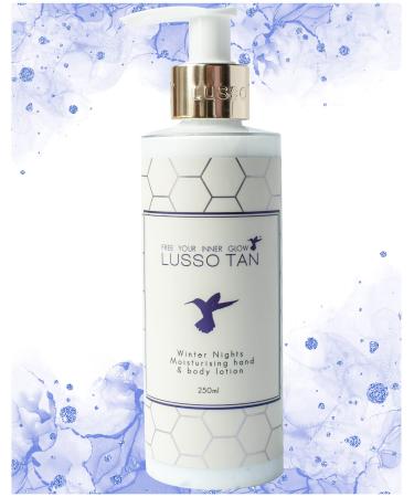 Tan Extending Moisturiser for Face and Body. Lusso Tan Winter Nights Anti-Ageing Moisturising Lotion. Organic Vegan and Cruelty-Free Aftersun Skincare. Moisturise Skin to Prolong Life of Fake Tan
