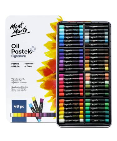 Mont Marte Oil Pastels in Tin Box Signature 48pc  48 Assorted Colors  Vibrant Oil Pastel Set  Great Blending and Layering  Comes in Storage Case  Ideal for Art  Craft  Coloring and Sketching 48 Count (Pack of 1) Oil Mult...