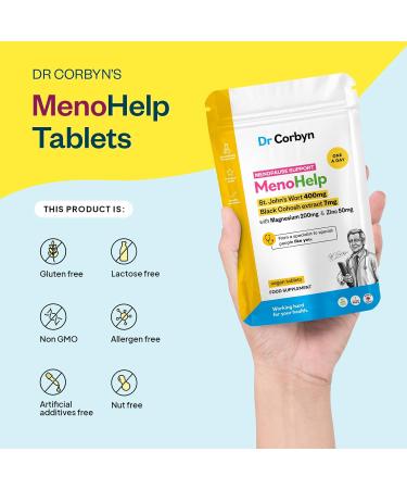 Dr Corbyn MenoHelp - Menopause Well-Being Supplement with St. John's Wort, Black Cohosh, Magnesium & Zinc (60 Tablets) - Buy Online on SooperMarket.com