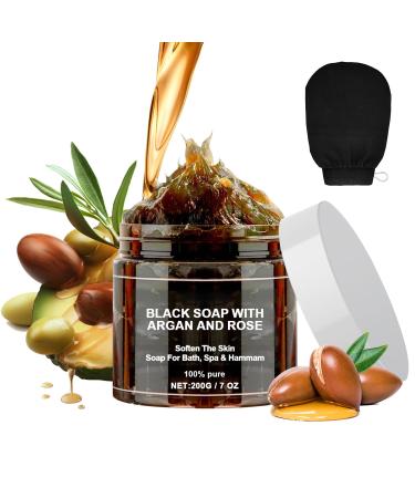 Morocco Black Soap With Argan and Rose Black Soap Zawina Morocco Black Beldi Soap Morocco Body Scrub Moroccan Black Soap with Glove