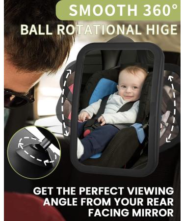 Shatterproof Baby Car Mirror for Backseat | Adjustable Rear View Mirror for Infants, Kids, and Pets - Black - Buy Online on SooperMarket.com