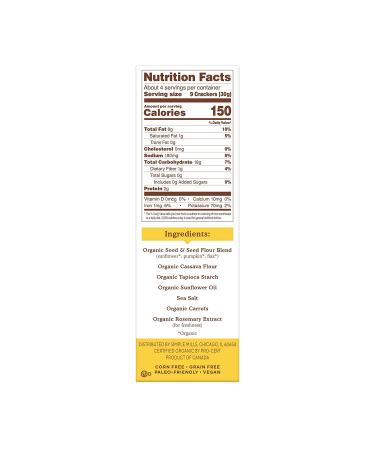 Simple Mills Organic Seed Crackers - Gluten Free Vegan Healthy Snacks - Paleo Friendly - 4.25 oz (Pack of 3) - Buy Online on SooperMarket.com