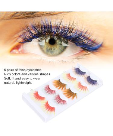 Colorful False Eyelashes - 5 Pairs 6D Long Curled Lashes for Halloween & Stage Makeup | Gradient Orange Red Blue Thick Synthetic Lashes - Buy Online on SooperMarket.com