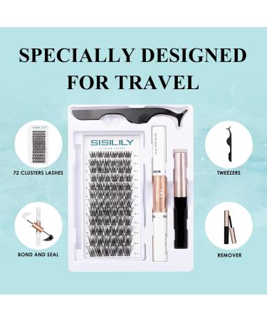 SISILILY Lash Extension Kit - 72 Individual Lashes with Bond & Seal | C D Curl DIY Reusable Fluffy Eyelash Clusters - Buy Online on SooperMarket.com