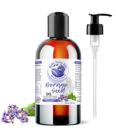 Bella Terra Oils - Organic Borage Seed Oil 8 oz - Cold-Pressed from Organic Borage Seeds Overflowing with Vitamin E & Omega Fatty Acids an Elixir of Youth & Beauty 8 Fl Oz (Pack of 1)
