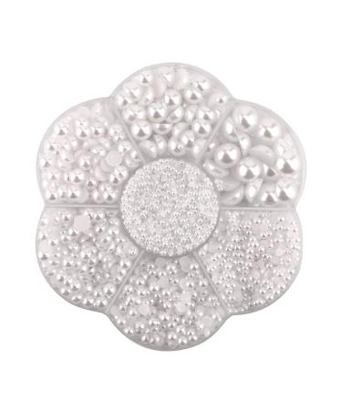 SAVITA 5600Pcs 2/3/4/5/6/8/10mm White Flat Back Pearl Half Round Pearls Beads Satin Luster Loose Beads Gems for DIY Craft Necklaces Bracelets Jewelry Decorations Wedding Dress Nail Art Making