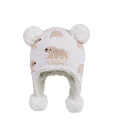 LANGZHEN Toddler Kids Infant Winter Hat Earflap Knit Warm Cap Fleece Lined Beanie for Baby Boys Girls 1-2 Years Polar Bear-white
