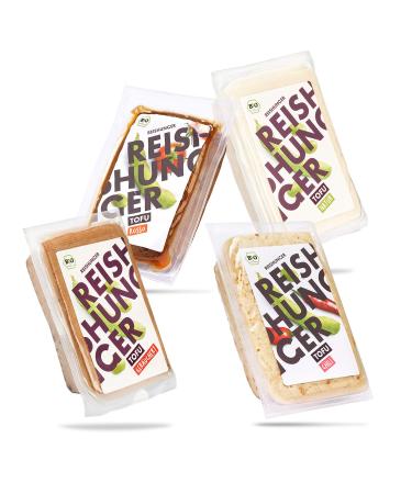 Reishunger Bio Tofu Tasting Set (4x200 G) - 4 varieties: Nature smoking Rosso & Chili tried (nature smoking Rosso & Chili) 4 x 200 g