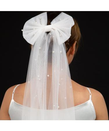 Bridal Hair Bow Veil with Pearl Barrette - Wedding & Bachelorette Party Decorations - Buy Online on SooperMarket.com