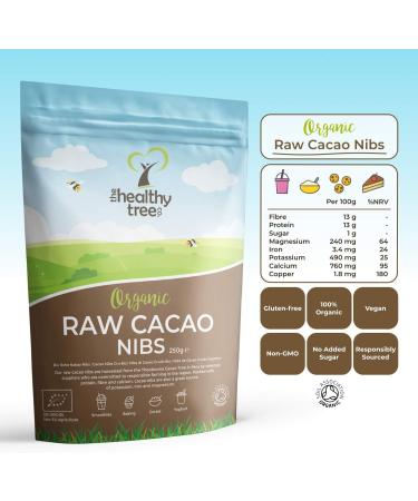 Organic Raw Cacao Nibs 250g - Superfood High in Magnesium, Fibre & Iron - TheHealthyTree Company - Buy Online on SooperMarket.com