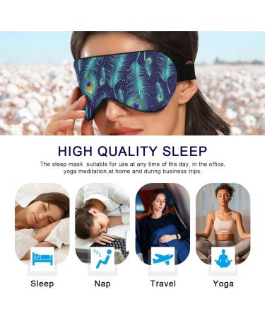 Adjustable Light Blocking Eye Mask for Deep Sleep - Haskirky Adult Men and Women Travel, Yoga, Meditation - Peacock Feather Design - Buy Online on SooperMarket.com