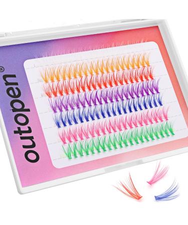 outopen Colored Lashes 14MM Cluster Lash Extensions 140 PCS 7 Colored Mixed Eyelashes C Curl Wispy Natural Colorful Cluster Lashes Extension DIY at Home Reusable (14mm/7 colors mixed)