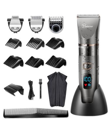 Hatteker Professional Hair Clipper Cordless Clippers Hair Trimmer Beard Trimmer Shaver Detail Trimmer Hair Cutting Kit for Men Waterproof Black 14 Piece Set