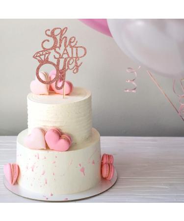 Unimall Rose Gold 'She Said Yes' Cake Topper - Perfect for Engagement Bridal Shower & Bachelorette Party Decorations | Multi-Color Delivery Available - Buy Online on SooperMarket.com