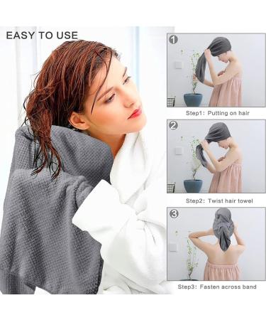 Super Absorbent Microfiber Hair Towel Wrap for Women - Quick Dry Turban for Wet Curly Long Thick Hair - Anti Frizz & Hands-Free Drying Towel (Grey) - Buy Online on SooperMarket.com