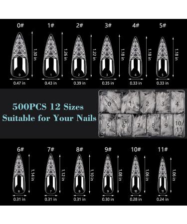 500PCS Quaferen Clear Glaze Stiletto Nail Tips - Long Full Cover for Acrylic Nails - Professional Curved Extension Tips for Nail Art Salon - Buy Online on SooperMarket.com