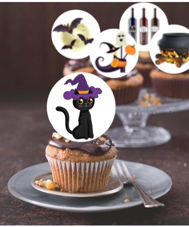 24 x Pre-Cut Halloween Mix 20 Edible Stand up Wafer/Rice Paper Cupcake Toppers Birthday Party Cake Decorations