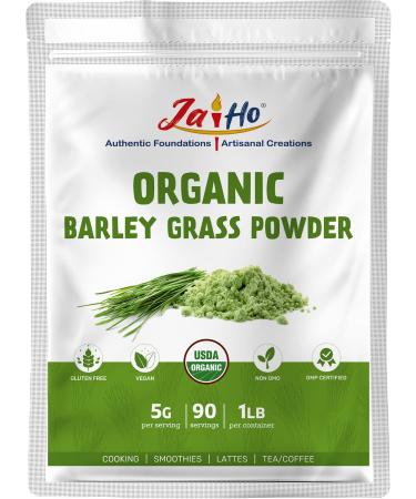 Jai Ho Certified USDA Organic Barley Grass Powder - 1 LB - Gluten Free, Vegan, Non-GMO - Resealable Zip Lock Pouch (Barley Grass Powder)