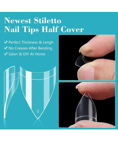 500PCS Short Stiletto Nail Tips for Acrylic Nails - Clear Almond Fake Nails - Half Cover Nail Extension Tips - 10 Sizes with Box - Buy Online on SooperMarket.com