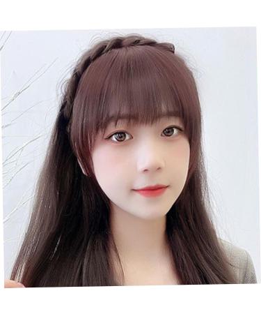 Fluffy Fake Hair Band Bangs Braid Headband Wig Bangs Headband with Bangs Fluffy Front Fake Bangs Non slip Headband Hair Extensions for Women Girls - Dark Brown - Buy Online on SooperMarket.com