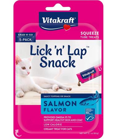 Vitakraft Lick 'n' Lap Creamy Cat Treat  Great for Bonding  Low Calorie Interactive Wet Cat Treat Salmon, 5 Servings