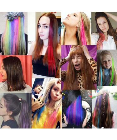 24 Pcs Colored Hair Extensions Colorful Clip in Hair Extensions 22 inch Synthetic Straight Hair Extensions for Kids Girls Women A 24Pcs - Solid color + Gradient color - Buy Online on SooperMarket.com