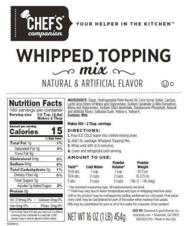 Chefs Companion Whipped Topping Mix  1 Pound -- 12 per case. - Buy Online on SooperMarket.com